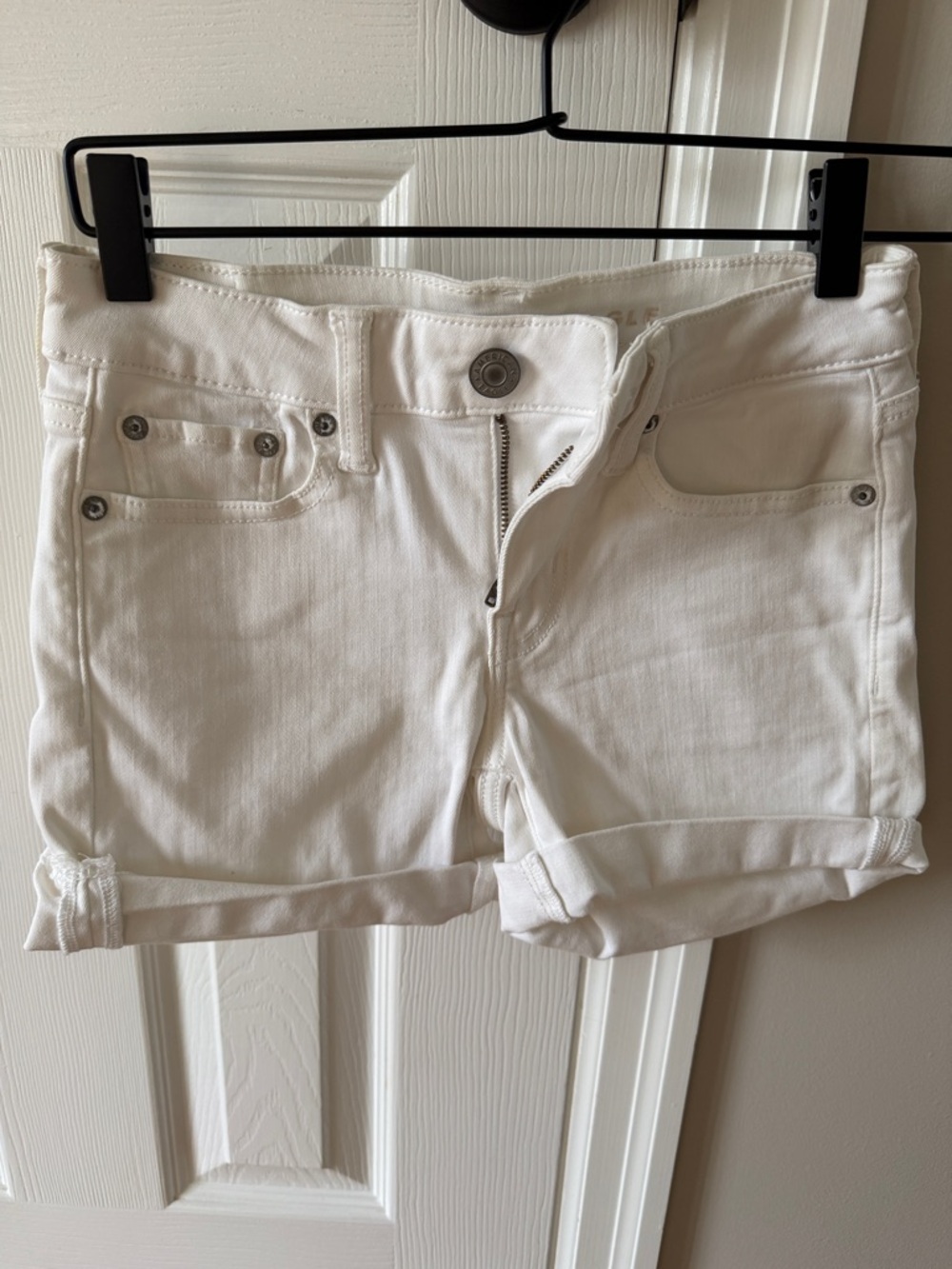 American Eagle Outfitters White Rolled-Hem Denim Shorts